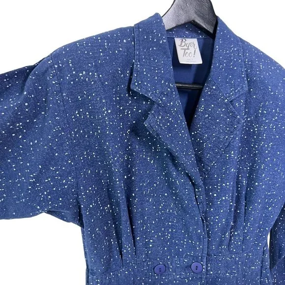 Vintage 90s Blue White Speckled Button Up Blazer Top Small - Picture 2 of 7